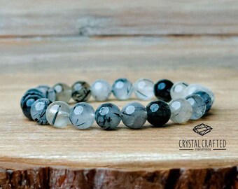 Tourmalated Quartz Bracelet With Gift Bag | Handmade Stretch 8mm Gemstone Bracelet | Protection, Clarity & Balance