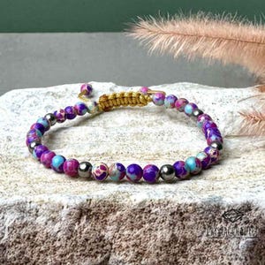 Galaxy Sea Sediment Jasper Bracelet - Purple Blue Jasper Minimalist 4mm Beaded Bracelet - Dainty Crystal Handmade Birthstone Jewelry