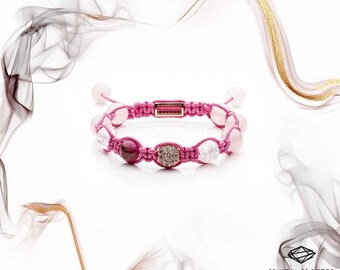 Handmade Rose Quartz & Ruby Macrame Bracelet: Adjustable Gemstone Jewelry