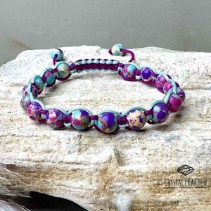 Natural Sea Sediment Jasper Bracelet – 6mm Purple Jasper Braided Gemstone Bracelet, Handmade Beaded Healing Jewelry, Gift for Her
