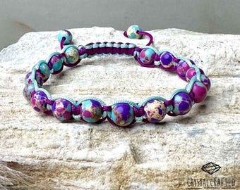 Handmade Sea Sediment Jasper Bracelet: Braided Gemstone Healing Jewelry