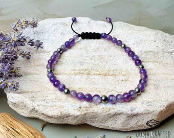 Amethyst Beaded Bracelet: 4mm Purple Crystal, February Birthstone