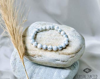 Handmade 8mm Howlite Bracelet: Calming Stone, Stress Relief