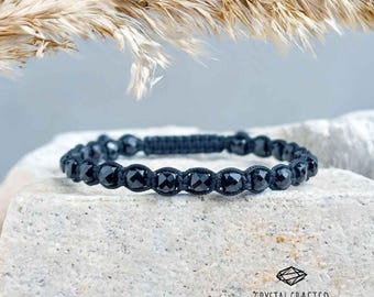 Pulsera de turmalina negra / Joyería de piedras preciosas ajustable de macramé