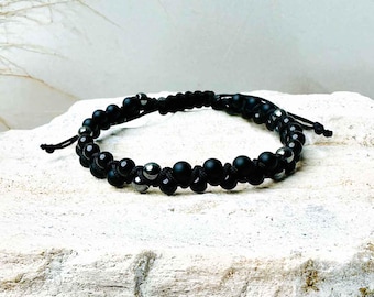 Black Onyx Protection Bracelet: Hematite & Tourmaline Crystal Healing