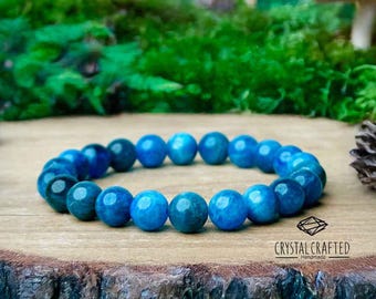Handmade Blue Apatite Bracelet: 8mm Gemstone, Chakra Jewelry