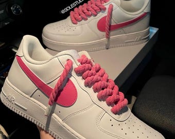 Custom Air Force 1 Shoes with Tan Rope Laces, Beige, Off White, Handmade Unisex Sneakers, Trendy Streetwear Shoes, Thick Laces AF1 Design
