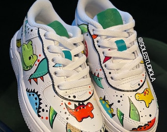 Custom Air Force 1 Dinosaur Sneakers for Kids, Hand Painted