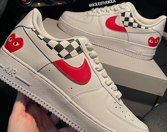 Custom Air Force 1 Shoes with Checkers and Hearts, Hand Painted Personalized Sneakers, All Sizes Available