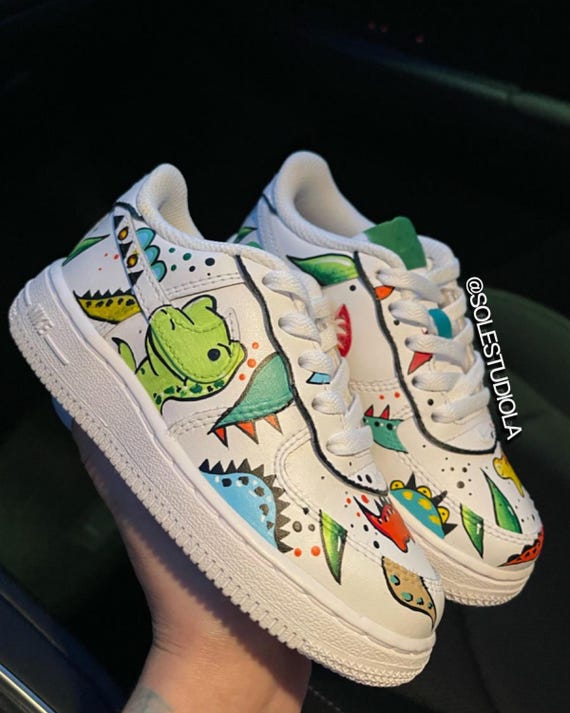 Custom Air Force 1 Dinosaur Sneakers for Kids, Hand Painted