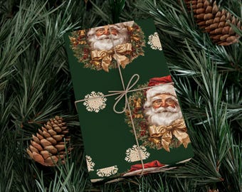 Santa Christmas Wrapping Paper, Vintage Elegant Gift Wrap