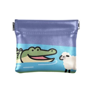 Carteira compacta com fecho de pressão e porta-moedas de couro sintético macio de crocodilo e ovelha, com um lado e impressão completa