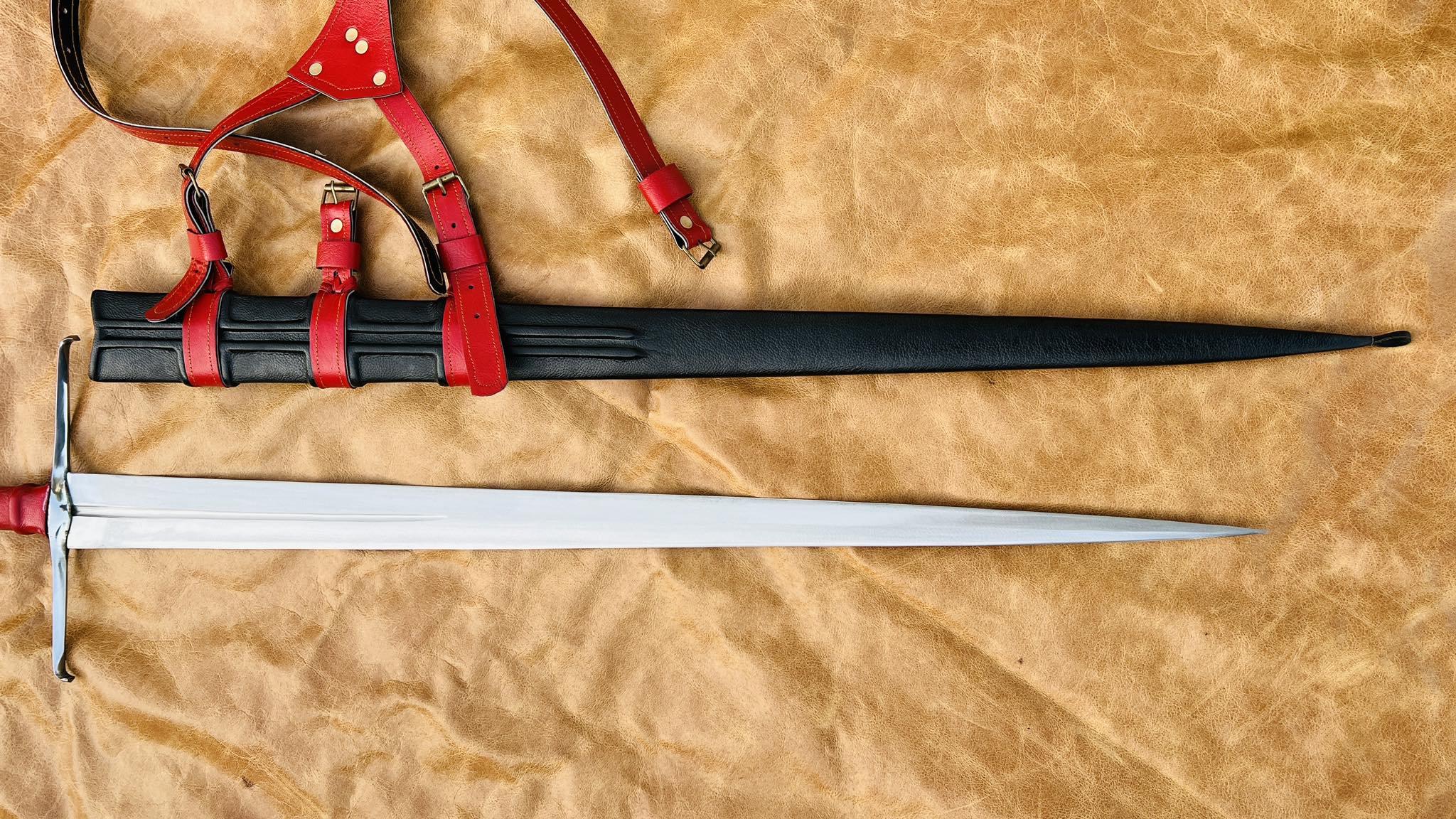 手鍛造中世ロングソード：刃渡り35インチ、革製シース - Etsy 日本