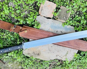 Hand-Forged Carbon Steel Tanto Sword: 21" Blade, Black Horn Handle