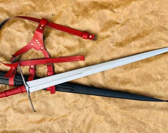 Hand Forged Medieval Longsword: 35&quot; Blade, Leather Sheath