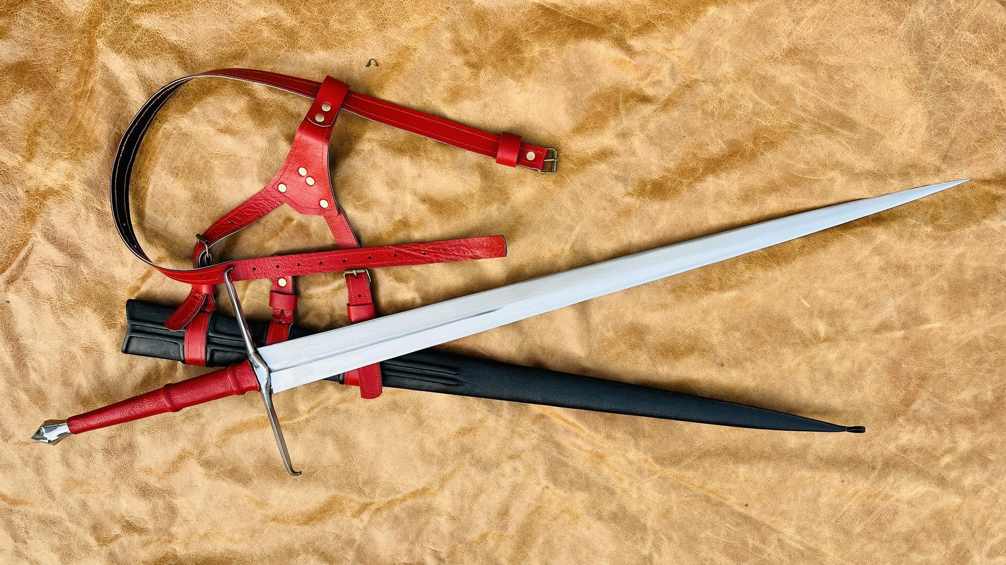 手鍛造中世ロングソード：刃渡り35インチ、革製シース - Etsy 日本