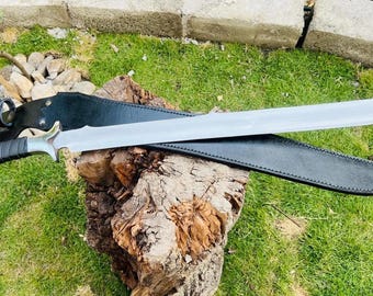 Handmade Carbon Steel Sword: Rosewood Handle, Leather Sheath