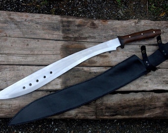 High Carbon Steel Machete: 20-Inch Blade, Rosewood Handle, Leather Sheath