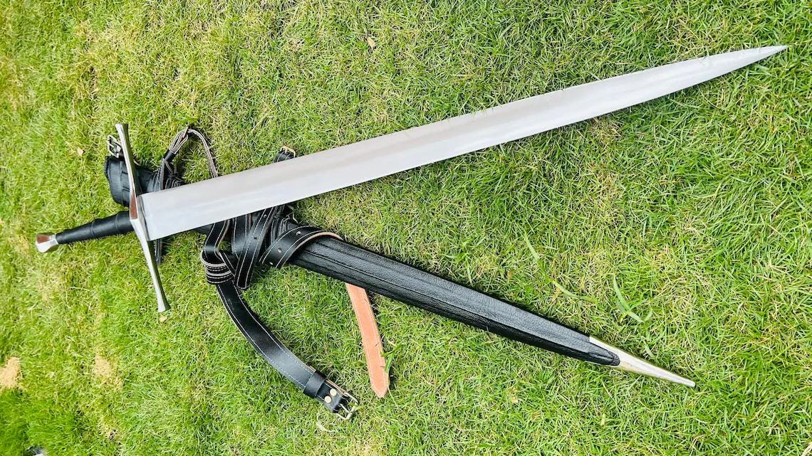 手鍛造の鋼鉄製バイキング剣：鞘付き35.5インチコレクターズアイテム