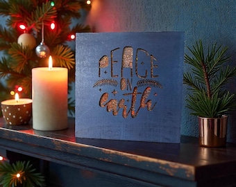 Peace on Earth Sign | Resin Holiday Art | Festive Shelf or Mantle Decor ~ 8" x 8"