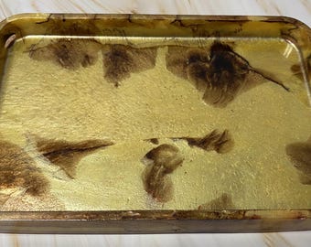 Handcrafted Resin Serving Tray, Gold Mica, Decorative Trinket Tray