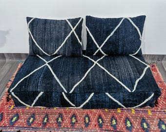 Sofá marroquí (120 x 60 x 20 cm) Cojín de suelo largo sin relleno + 2 almohadas de respaldo (60 x 40 cm)
