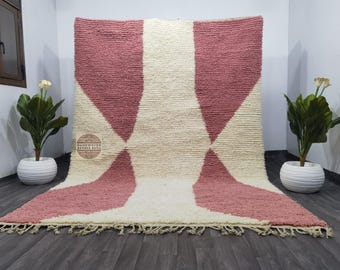 Handmade Pink Wool Berber Rug, Moroccan Shag Carpet