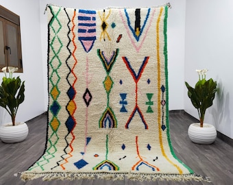 Handmade Berber Wool Rug – Colorful Bohemian Moroccan M'rirt Carpet