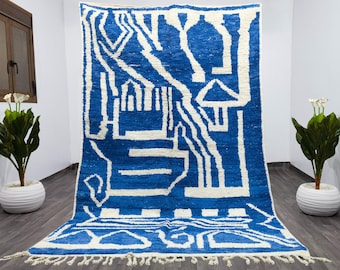 Blue Moroccan Berber Rug, Handcrafted Wool, Bohemian Style