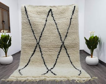 Handmade Beni Ourain Rug, Black and White Berber Rug