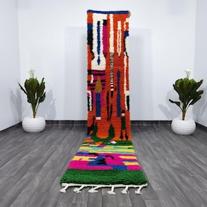 Orange berber Colorful Runner Rug, Luxurious Moroccan Runner Rug, Authentic Moroccan rug, Berber Runner Carpet, Authentic boujaad runner rug