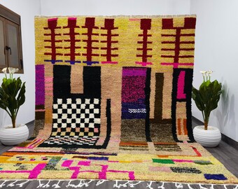 Handmade Multicolored Wool Berber Rug, Bohemian Decor