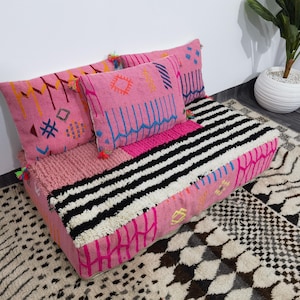 Fantastic Moroccan Floor couch - Unstuffed Complete set Long Floor Cushion - Handmade Home Decor + Back Pillows + GIFT Pillow