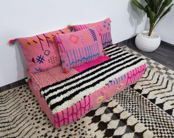 Fantastic Moroccan Floor couch - Unstuffed Complete set Long Floor Cushion - Handmade Home Decor + Back Pillows + GIFT Pillow