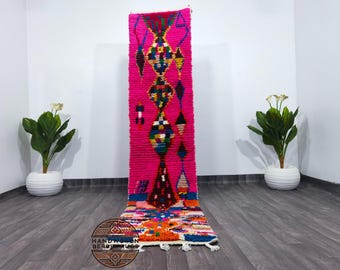 Handmade Pink Beni Ourain Wool Runner Rug – Moroccan Hallway Rug