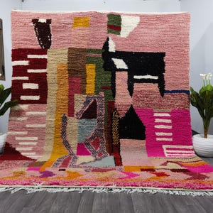 Einzigartiger wunderschöner marokkanischer rosa Teppich, Wollzottelteppich, individuelle Teppiche für Wohnzimmer, erstaunlicher marokkanischer rosa Teppich, individuelle Boho Teppiche