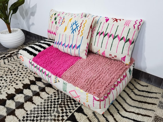 Handmade Wool Moroccan Sofa – Unstuffed Floor Cushion with Pillows