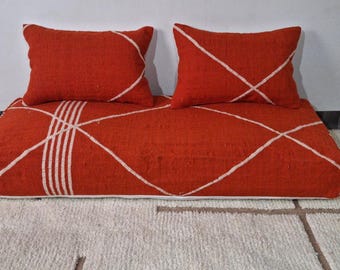 Moroccan Sofa - (150x60x20 cm) Unstuffed Long Floor Cushion + 2 Back Pillows (65x40 cm)