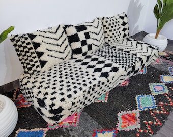 Funda de cojín marroquí de lana hecha a mano: puf kilim bereber