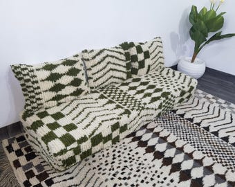 Handmade Wool Moroccan Floor Cushion Cover: Berber Kilim Pouf