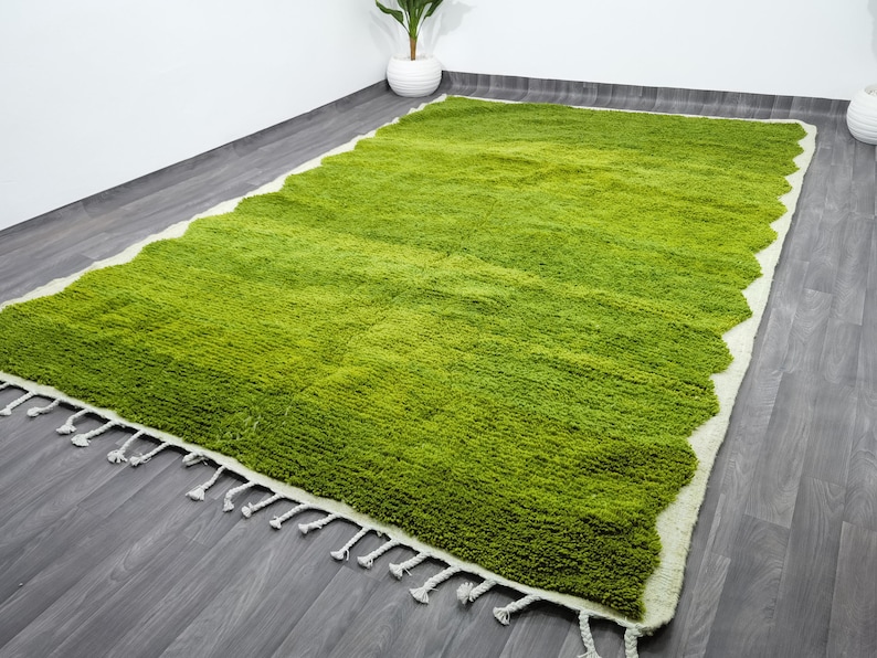 AMAZING MOROCCAN GREEN Rug, Authentic Berber Rug, Wool Rug Green, Pink Rugs For Bedroom - Soft Area Rug, Bohemian Style Rug For Living Room image 3
