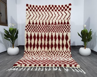 Hand Knotted Boujaad Wool Rug – Red Abstract Berber Carpet