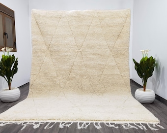 Handmade White Wool Beni Ourain Rug, Berber Moroccan Rug