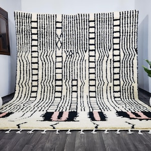 Black Striped Moroccan Rug: Custom Handmade Wool Rug