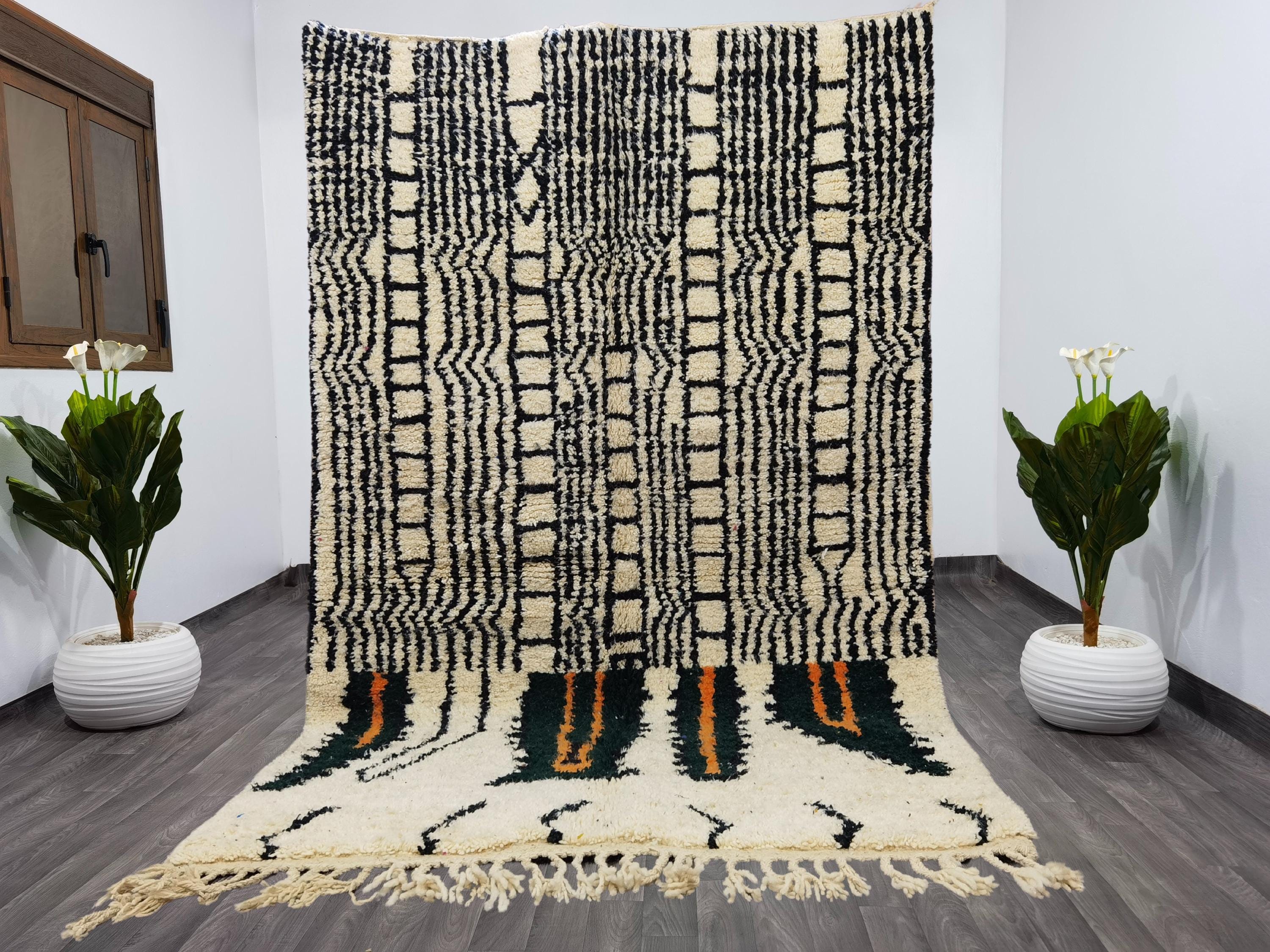 GORGEOUS BENI OURAIN Rug, Black and White Rug, Black Rug for Living, Black and White Custom Rug, Authentic Berber Rug, Handmade Morrocan Rug
