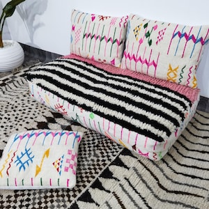 Amazing Moroccan Floor couch - Unstuffed Complete set Long Floor Cushion - Handmade Home Decor + multicolored  Pillows + GIFT Pillow