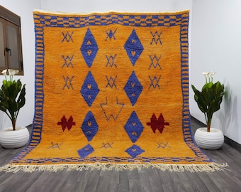 GORGEOUS MOROCCAN ORANGE Rug , Handmade Morrocan Rug , Soft Wool Rug , Authentic Berber Rug , Bohemian Style Rug For Living Room .