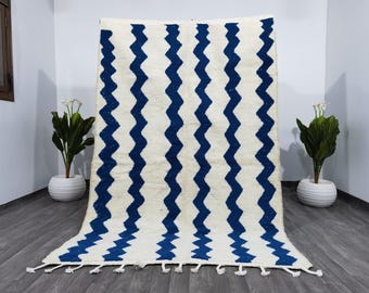 Blue and White Moroccan Berber Rug: Handcrafted Wool Rug