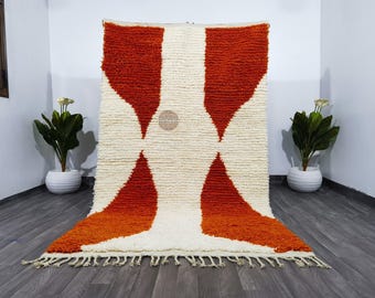 Oranger Berber Teppich, Handgemachter Marokkanischer Wollteppich im Boho-Stil