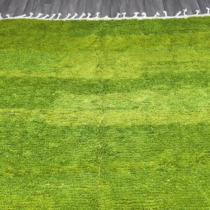 May include: A green shag rug with a white fringe border. The rug has a gradient pattern of light green to dark green.